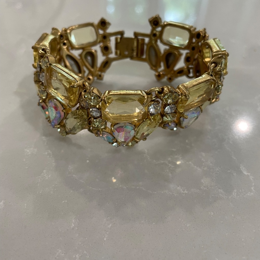 J Crew BRACELET: CHUNKY VINTAGE: Brilliant Yellow Glass Stone Bracelet - Picture 6 of 6